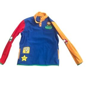 Super Mario Bros. Colorful Fleece Pullover w Flower Star Toadstool, Men M